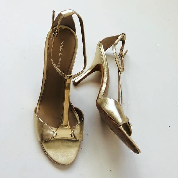 Via Spiga Gold Leather Open Toe Heels Sandals - Picture 9 of 13